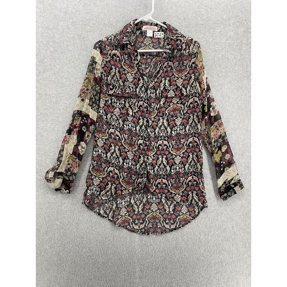Band of Gypsies Women's Blouse Button Front Long Sleeve XS Sheer Boho - Picture 1 of 10